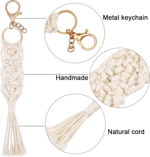 WILLBOND 8 Pieces Mini Macrame Keychains Boho Macrame Bag Tassels Handcrafted Accessory for Car Key Purse Phone Wallet Gift Party Supplies...