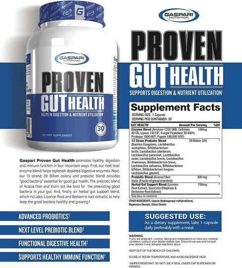 Gaspari Nutrition Proven Gut Health, Promotes Healthy Digestion, Prebiotics and Probiotics, Sports Digestion and Nutrient Utilization (30 Servings...