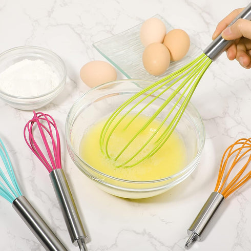 Webake Silicone Whisk Large Medium Small and Mini Whisk Set of 4, Heat Resistant Non-scratch Coated Kitchen Whisks for Cooking Nonstick Cookware, ...