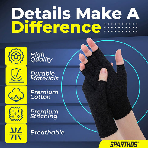 Sparthos Arthritis Hand Compression Gloves - Helps With Carpal Tunnel, Neuropathy & Artritis Pain - Support Your Hands While Typing - Fingerless C...