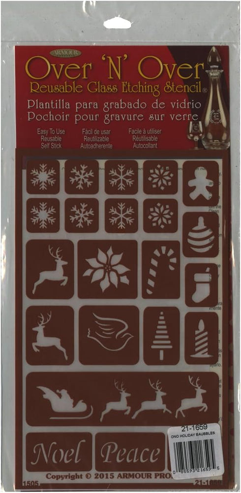 Armour Products 21-1659 Over N Over Glass Etching Stencil, 5-Inch by 8-Inch, Holiday Baubles...