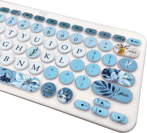 Silicone Keyboard Cover Skin for Logitech K380/Pebble Keys 2 K380s Multi-Device Bluetooth Keyboard, Gray Blue Flowers...