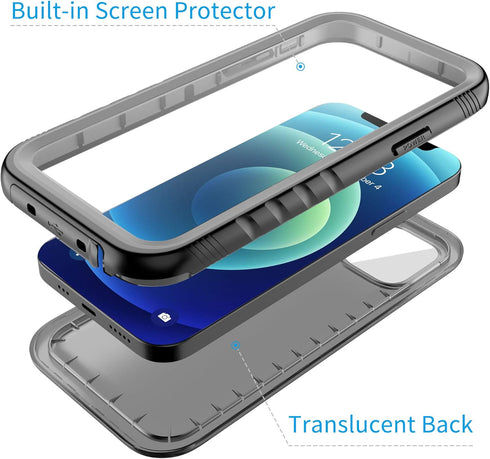 Cozycase Compatible with iPhone 12 Pro Max Case Waterproof, Built-in Screen Protector, Full Body Protective Cover, Shockproof Waterproof Case for ...