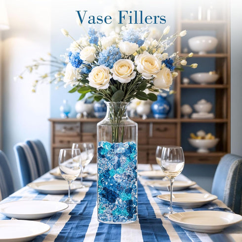 DomeStar 150PCS Premium Blue Fake Ice, Acrylic Ice Rocks Plastic Rocks Acrylic Stones Crushed Ice Cubes Diamonds Gems for Vase Fillers Nautical Th...