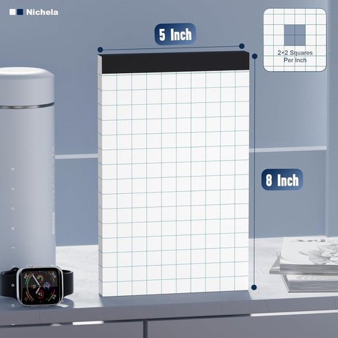 Graph Paper Pads 6 Pack Grid Paper Pad 5x8 White Note Pads 2x2 Squares Per Inch Writing Pad Perforated Lined Grid Notebook 30 Sheets Paper Pads Sm...