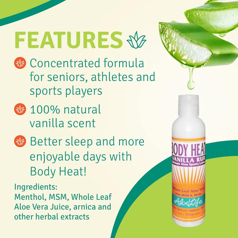 Aloe Life - Body Heat Vanilla Rub, Lubricating, Warming Action, Soothes & Relieves Sore Muscles, Safe For Seniors & Athletes, Helps Reduce Tension...