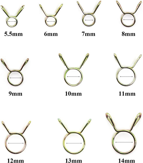 270 Pieces 10 Sizes Fuel Line Hose Tubing Spring Clips Clamps Assortment Kit for Motorcycle Scooter ATV, 5.5-14mm...