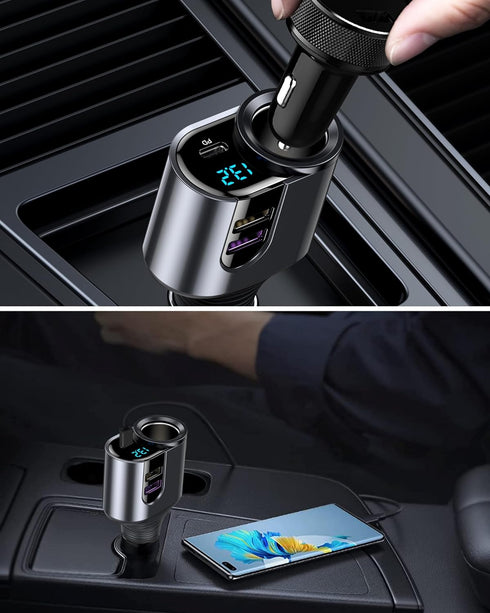 LIHAN Cigarette Lighter USB C Charger, Car Socket Plug Adapter,12V/24V Outlet Splitter with 3 USB Ports, LED Voltage, Compatible for iPhone 15/15 ...