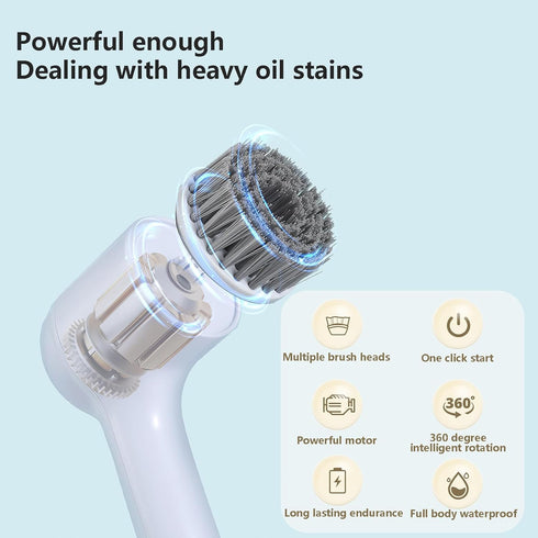 Electric Spin Scrubber Bathroom Cordless Electric Cleaning Brush with 5 Replaceable Heads Handheld Powerful Cleaning Brush with LED Display for Cl...