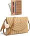 YIKOEE Straw Bag and Card Holder Set for Women Summer Beach Purse Woven Bag With PomPom...