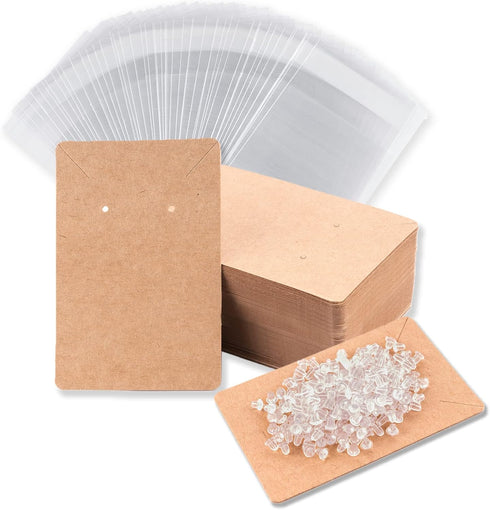 Earring Display Cards with 100 Pcs Earring Holder Cards 200 Pcs Earring Backs and 100 Jewelry Packaging for Earrings Necklace Jewelry Bags 3.5x2.4...