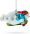 Snowman Gleefully Riding a Sled Glass Christmas Ornament...