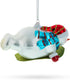 Snowman Gleefully Riding a Sled Glass Christmas Ornament...