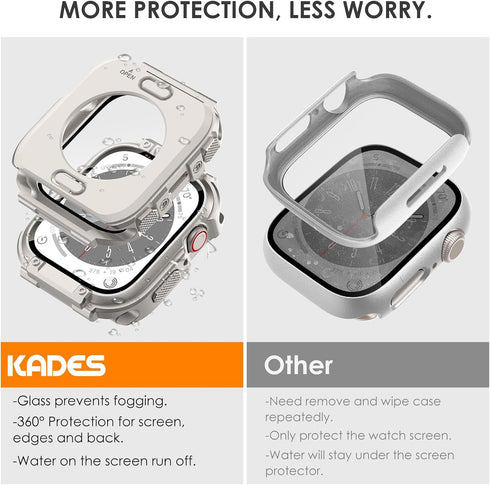 (2 in 1) KADES for Waterproof Apple Watch Screen Protector Case Series 9 8 7 45mm Accessories, Protective PC Face Cover Built-in Tempered Glass Fi...