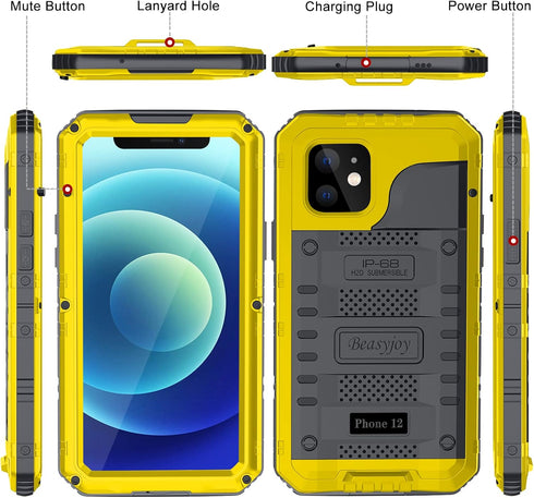 Beasyjoy for iPhone 12 Case, Waterproof Heavy Duty Case with Built-in Screen Protector Full Body Rugged Protective Cover, Military Grade Shockproo...