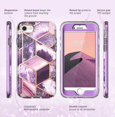 i-Blason Cosmo Series Case for iPhone SE 2022 (3rd Gen)/iPhone SE 2020 (2nd Gen)/iPhone 7/iPhone 8, Stylish Protective Bumper Case with Built-in S...