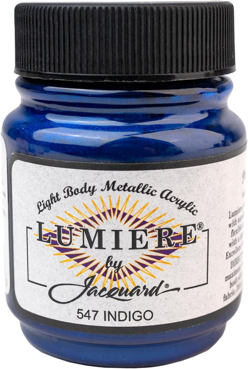 Jacquard Lumiere 2.25oz Fabric Paint Indigo - Metallic Paint for Fabric, Leather, Canvas, Paper and Wood - Light-bodied Metallic Acrylic Paint - L...