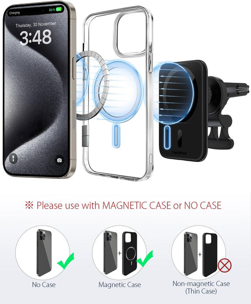 Magnetic Mag-Safe Wireless Car Charger - Qi2 Fast Charging iPhone Holder Air Vent Car Mount Accessories, Compatible iPhone 15/14/13/12 (No Cable)...