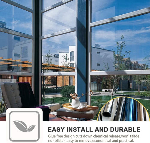 Filmgoo One Way Privacy Film, Window Tint for Home, Mirror Vinyl Roll Heat Control Anti UV Static Cling Sliding Door Coverings No Glue Garage Sola...