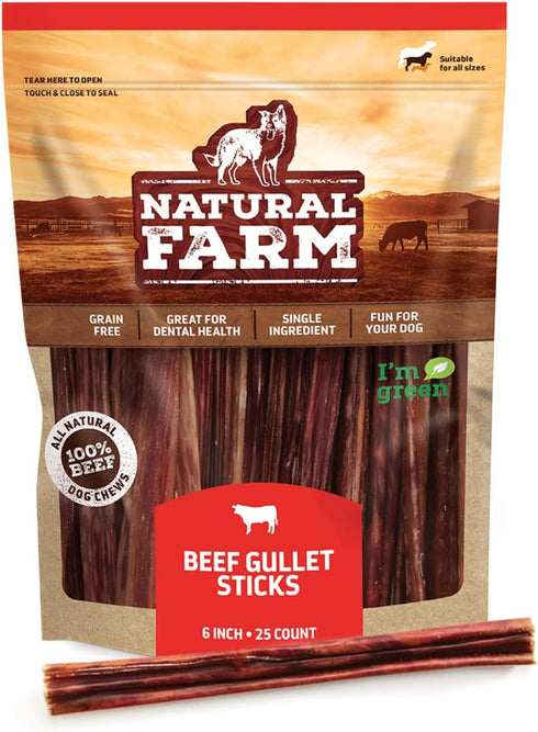 Natural Farm Gullet Sticks (6 Inch, 25 Pack), Grain-Free, Preservative-Free & Fully Digestible Beef Esophagus – Gentle Yet Effective Fun - Best fo...