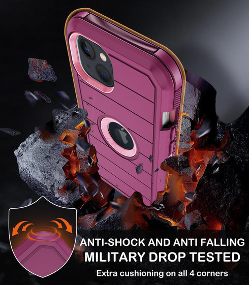 for iPhone 14 Plus Case with Belt Clip Holster,Built-in Screen Protector,Heavy Duty Shockproof Drop Protection Military Grade Rugged Phone Cover w...