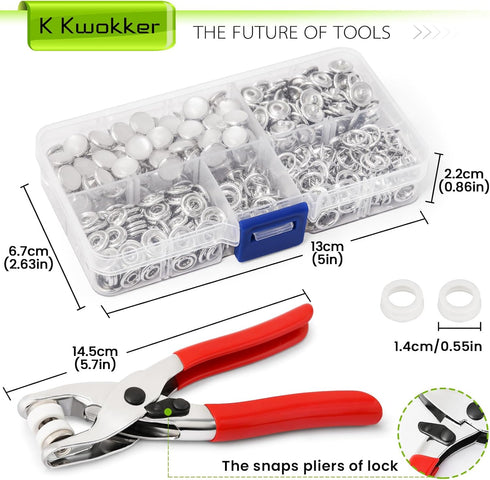 K Kwokker Pearl Snaps for Fabric w/Snap Pliers, Metal Snap Button Kit for Clothing, Shirts, Onesie, Romper, Denim Shirt, Bag DIY, Sewing Supplies,...