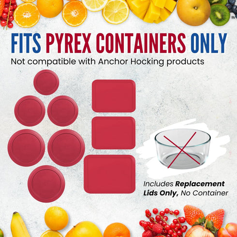 Replacement Lids for Pyrex Containers (1) 1-Cup (2) 2-Cup (2) 4-Cup (1) 7-Cup (2) 3-Cup (1) 6-Cup Round Rectangle (Red)...