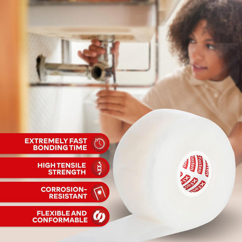 XFasten Self Fusing Silicone Tape for Plumbing Clear 1" X 36-Foot Non-Adhesive Leak Seal Tape Waterproof, Silicone Grip Tape, Rubber Tape Thick fo...