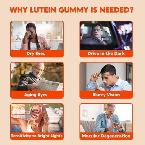 Sugar-Free Lutein Zeaxanthin Supplements Gummies (25mg) Vitamins A, C, E, Bilberry, Astaxanthin - with Coconut Oil for Better Absorption - for Adu...