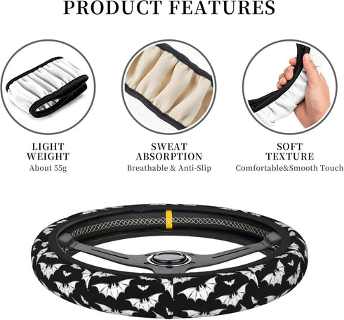 Halloween Bats Car Steering Wheel Cover Universal 15 Inches Anti-Slip Breathable Sweat Absorption Neoprene Car Accessories...