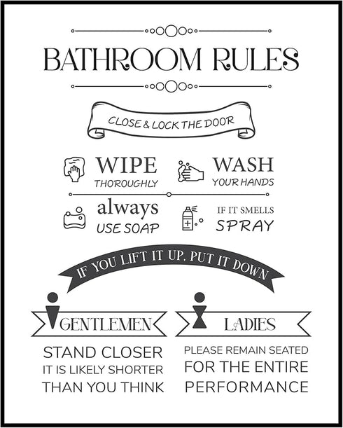 Posterizer 1 pcs-Bathroom rules-Funny minimalist design-Miscellaneous-Workplace & Office Art-Gift for Boss, Manager - Bathroom, restroom Decor- UN...