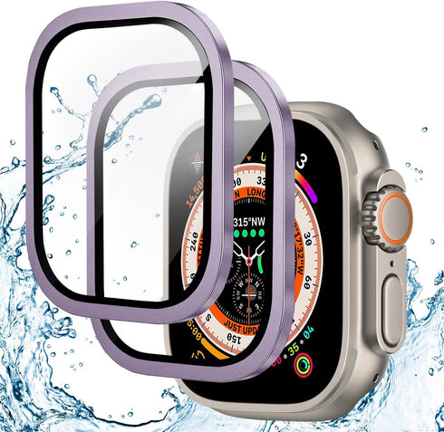 Suoman 2-Pack for Apple Watch Ultra 2 49MM Case/Ultra 49MM Case, Waterproof Ultra-Thin Full Coverage Metal Tempered Glass Screen Protector Cover C...