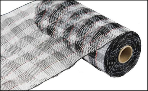 10 inch x 30 feet Deco Poly Mesh Ribbon - Black and White Plaid Mesh...