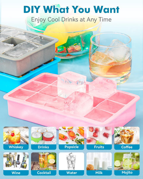 2 Pack Ice Cube Trays, ZDPMK Silicone Easy Release Flexible Molds 15 Ice Cubes Tray for Freezer?Cocktail?Whiskey?Reusable & BPA Free...