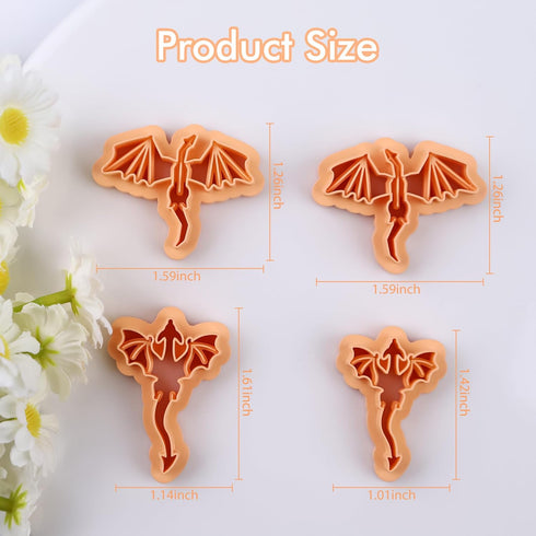 Puocaon Dragon Polymer Clay Cutters - 4 Pcs Dragon Clay Cutters for Polymer Clay Earrings Jewelry, Legendary Creature Animal Clay Cutters for Poly...