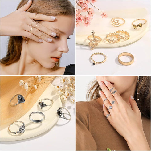 Thrilez 63 Pack of Jewelry Set for Women, Including 15 Pairs Fashion Earrings, 4 Pack Cute Necklaces, 13pc Aesthetic Bracelets/Anklets and 31pc Da...
