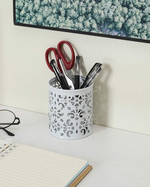 EasyPAG Metal 2-Piece Pen Holder Set Desk Accessories & Workspace Organizers for Classroom, School & Office,White...