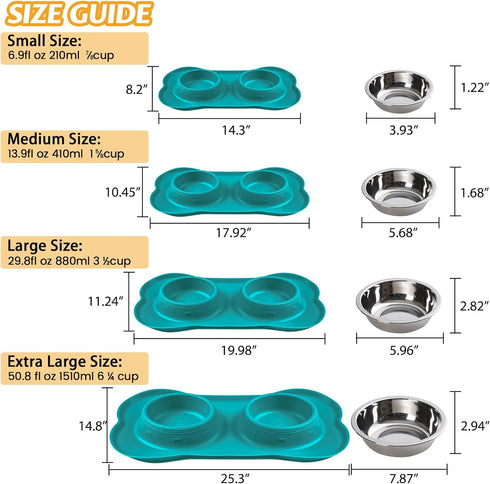 Hubulk Pet Dog Bowls 2 Stainless Steel Dog Bowl with No Spill Non-Skid Silicone Mat + Pet Food Scoop Water and Food Feeder Bowls for Feeding Small...