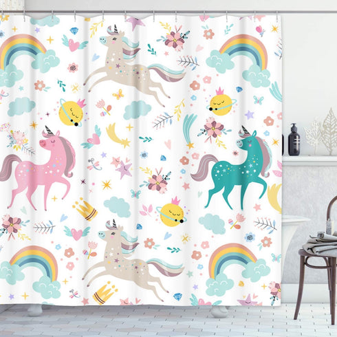 Emvency Shower Curtain Kids Rainbow Blue Pattern Unicorns Pink Baby Girl Animal Arrow Beautiful Waterproof Polyester Fabric 72 x 72 Inches Set wit...