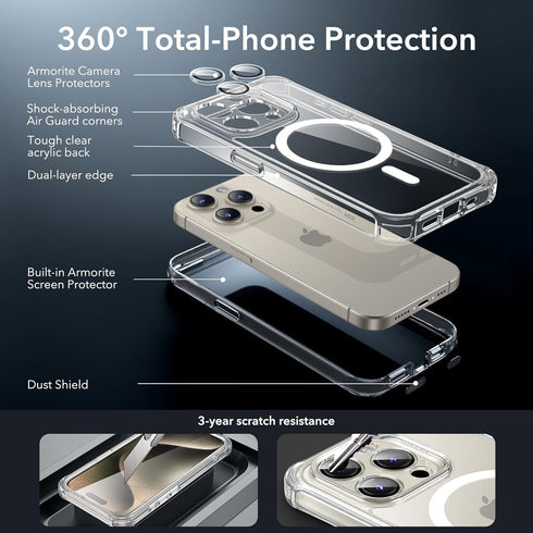 ESR for iPhone 15 Pro Max Case Set, 1 Set Individual Lens Protectors, Compatible with MagSafe Phone Case, Full-Coverage Military-Grade Protection,...