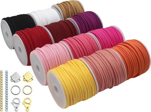 Pamir Tong 12 Rolls Suede Cord String-2.6mm 110 Yards Flat Lace Faux Bracelet Leather String Craft Supplies for Dearm Catcher Supplies-Necklace-Je...