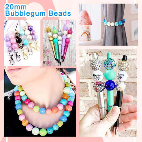 Beadthoven 120pcs 12 Colors Bubblegum Beads Bulk 20mm Focal Beads for Pens Opaque Candy Color Easter Beads Large Acrylic Beads Plastic Chunky Bead...