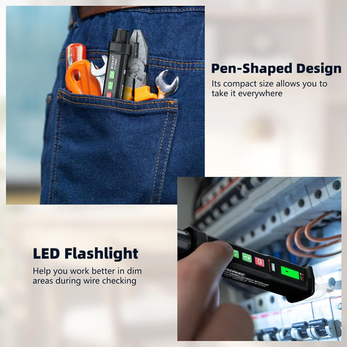 Voltage Tester - 2024 Professional Electrical Tester with LED Light, Non Contact Voltage Tester with Temperature Display, Battery-Operated Electri...