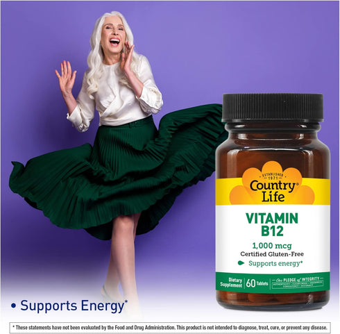 Country Life Vitamin B-12, 1000 mcg, 60 Tablets...