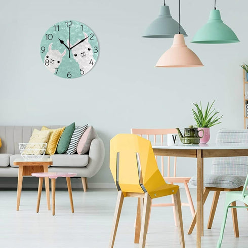 susiyo Animal Cute Llama Alpaca Wall Clock Silent Round Wall Clock Non Ticking Battery Operated Creative Decorative Clock for Kids Living Room Bed...