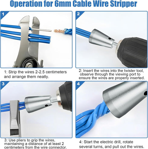 Feekoon Wire Twisting Tool, 3 Way/ 5 Way Wire Stripping Tool and 6mm Hex Shank Cable Twister Tool, Wire Stripper and Twister, Wire Twister Bit for...