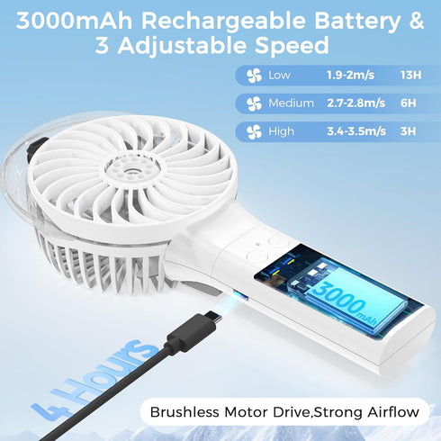 COMLIFE Portable Handheld Misting Fan, 3000mAh Rechargeable Battery Operated Spray Water Mist Fan, Foldable Mini Personal Fan for Travel, Makeup, ...