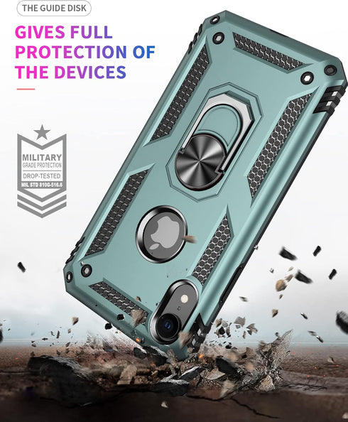 SunStory Compatible with iPhone XR Case with HD Screen Protector, Phone Case with Magnetic Ring Kickstand for iPhone XR 2018,Green...