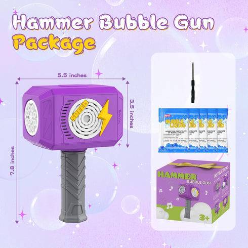 Bubble Machine, 2024 NEW Hammer Bubble Gun Kids Toys for Ages 3 4 5 6 7 8 Year Old Bubbles Wand Toy with Light & Music Bubbles Blaster Include Bub...