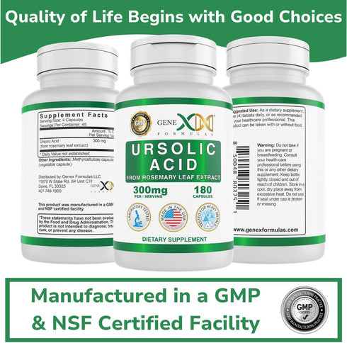 GENEX Ursolic Acid 300mg (180 Capsules) Ursolic Acid Sourced from Rosemary Extract - Non-GMO, Gluten Free, Vegetarian…...